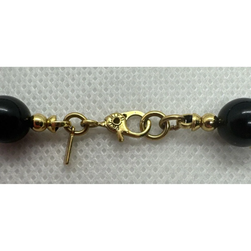 Vintage Monet Signed Graduated Round Black‎ Plastic Beaded 19'' Necklace Retro